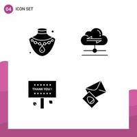 4 Universal Solid Glyphs Set for Web and Mobile Applications nacklace thank share data thanks Editable Vector Design Elements