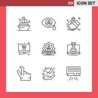 Universal Icon Symbols Group of 9 Modern Outlines of stamp eid handshake monitor shopping Editable Vector Design Elements