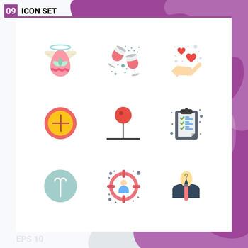 9 Thematic Vector Flat Colors and Editable Symbols of media player pin heart user interface Editable Vector Design Elements