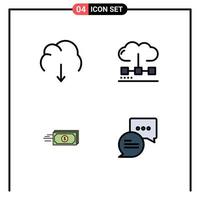 Mobile Interface Filledline Flat Color Set of 4 Pictograms of cloud optimization multimedia computing business Editable Vector Design Elements