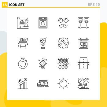 Group of 16 Outlines Signs and Symbols for business net avatar devices computers Editable Vector Design Elements