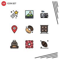 Group of 9 Filledline Flat Colors Signs and Symbols for food candy quad pin map Editable Vector Design Elements