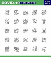 Novel Coronavirus 2019nCoV 25 line icon pack signaling no disease forbidden bacteria viral coronavirus 2019nov disease Vector Design Elements