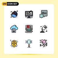 Group of 9 Filledline Flat Colors Signs and Symbols for making website archive chat cloud card Editable Vector Design Elements