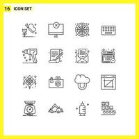 Set of 16 Commercial Outlines pack for perforator key lucky board keyboard Editable Vector Design Elements