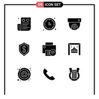 Mobile Interface Solid Glyph Set of 9 Pictograms of technology cyber timer cashless media Editable Vector Design Elements