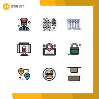 Set of 9 Modern UI Icons Symbols Signs for security lock supply data music Editable Vector Design Elements