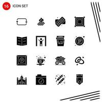 Group of 16 Solid Glyphs Signs and Symbols for bookmark box security corner board Editable Vector Design Elements