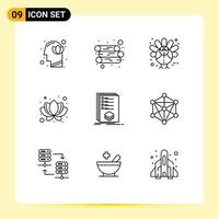 Pictogram Set of 9 Simple Outlines of list categories corn plant lotus Editable Vector Design Elements