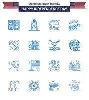 Set of 16 Vector Blues on 4th July USA Independence Day such as rugby st football smoke united Editable USA Day Vector Design Elements