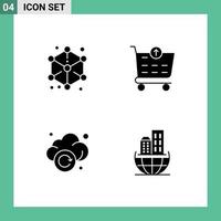 Mobile Interface Solid Glyph Set of 4 Pictograms of cube refresh design ecommerce technology Editable Vector Design Elements