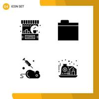 Set of 4 Commercial Solid Glyphs pack for bar laboratory counter folder science Editable Vector Design Elements