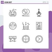 Mobile Interface Outline Set of 9 Pictograms of strength mineral arcade calcium stick Editable Vector Design Elements