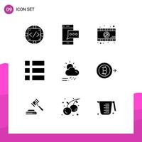 Pictogram Set of 9 Simple Solid Glyphs of cloud image phone frame video player Editable Vector Design Elements