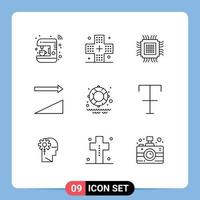 Group of 9 Modern Outlines Set for sorting ascending health information data Editable Vector Design Elements