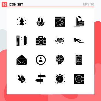 Paquete de glifos sólidos de 16 interfaces de usuario de signos y símbolos modernos de elementos de diseño vectorial editables de fábrica de alertas de optimización de la industria de medición vector