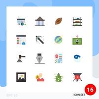 Pictogram Set of 16 Simple Flat Colors of raft buy court rugby football Editable Pack of Creative Vector Design Elements