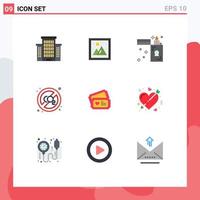 Universal Icon Symbols Group of 9 Modern Flat Colors of heart tecket flame disable gas Editable Vector Design Elements