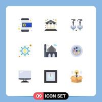 Group of 9 Modern Flat Colors Set for islam mosque drop marketing optimization Editable Vector Design Elements