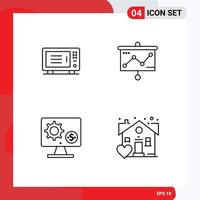 4 Thematic Vector Filledline Flat Colors and Editable Symbols of electric monitor oven graph setting Editable Vector Design Elements