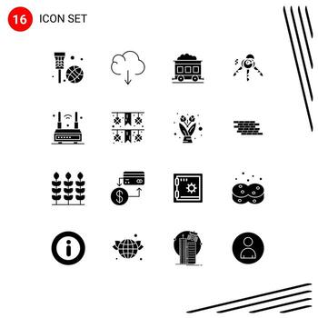 Pictogram Set of 16 Simple Solid Glyphs of wifi router pollution internet key Editable Vector Design Elements
