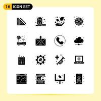 Universal Icon Symbols Group of 16 Modern Solid Glyphs of modem signal news anchor target seo Editable Vector Design Elements