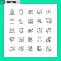Set of 25 Modern UI Icons Symbols Signs for brain summer camera food setting Editable Vector Design Elements