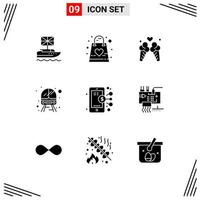 Group of 9 Modern Solid Glyphs Set for vehicle service kid public travel Editable Vector Design Elements