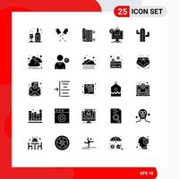 Editable Vector Line Pack of 25 Simple Solid Glyphs of cactus services praying ecommerce shopping Editable Vector Design Elements