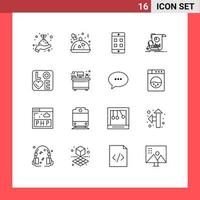 16 Universal Outlines Set for Web and Mobile Applications love research mobile financial analytics Editable Vector Design Elements