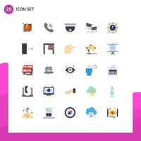 Mobile Interface Flat Color Set of 25 Pictograms of technology security cam camera surveillance Editable Vector Design Elements