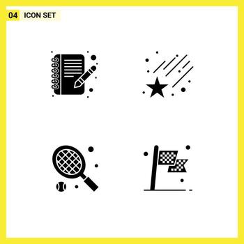 Pack of 4 Modern Solid Glyphs Signs and Symbols for Web Print Media such as book check falling racket destination Editable Vector Design Elements