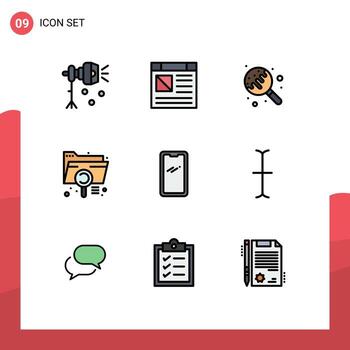 conjunto moderno de 9 colores y símbolos planos de línea de llenado, como elementos de diseño de vectores editables de dulces de datos de sitios web de documentos de archivo