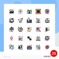 25 Universal Filled line Flat Color Signs Symbols of location production research printer day Editable Vector Design Elements