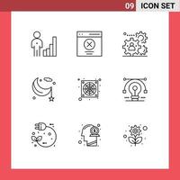 Stock Vector Icon Pack of 9 Line Signs and Symbols for lunar moon message teamwork production Editable Vector Design Elements