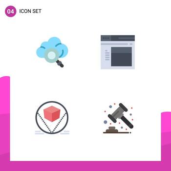 Set of 4 Modern UI Icons Symbols Signs for cloud store internet website auction Editable Vector Design Elements