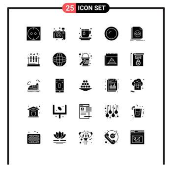 conjunto de pictogramas de 25 glifos sólidos simples de dispositivos de archivo de script que codifican elementos de diseño vectorial editables de cocina vector