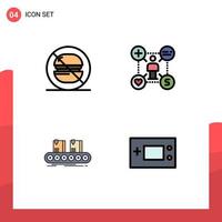 Filledline Flat Color Pack of 4 Universal Symbols of fast belt no like conveyor Editable Vector Design Elements