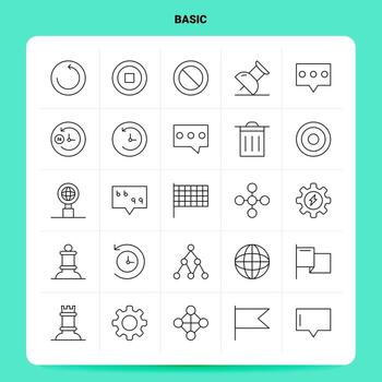OutLine 25 Basic Icon set Vector Line Style Design Black Icons Set Linear pictogram pack Web and Mobile Business ideas design Vector Illustration