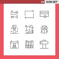 Mobile Interface Outline Set of 9 Pictograms of book cloud money technology flashlight Editable Vector Design Elements