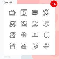 Pack of 16 creative Outlines of candy find data search stock Editable Vector Design Elements