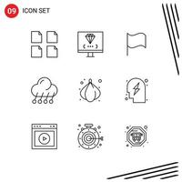 Set of 9 Vector Outlines on Grid for onion weather basic night cloud Editable Vector Design Elements