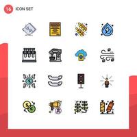 16 Thematic Vector Flat Color Filled Lines and Editable Symbols of science chemistry leaf power spring Editable Creative Vector Design Elements