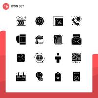 Set of 16 Commercial Solid Glyphs pack for time phone wheel duration play Editable Vector Design Elements