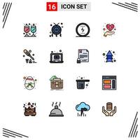 16 Universal Flat Color Filled Lines Set for Web and Mobile Applications cross celebration energy care heart social Editable Creative Vector Design Elements
