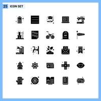 Set of 25 Vector Solid Glyphs on Grid for science tailoring laptop sewing machine Editable Vector Design Elements