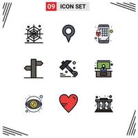 Universal Icon Symbols Group of 9 Modern Filledline Flat Colors of conference hammer lock construction direction Editable Vector Design Elements