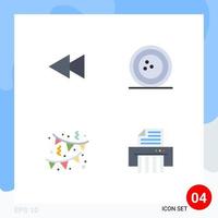 conjunto de 4 iconos de interfaz de usuario modernos símbolos signos para flecha cumpleaños rebobinado fiesta de bolos elementos de diseño vectorial editables vector