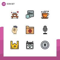 9 User Interface Filledline Flat Color Pack of modern Signs and Symbols of folder documents hot coffee business knowledge Editable Vector Design Elements