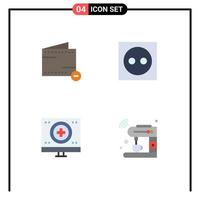 Group of 4 Modern Flat Icons Set for commerce charity wallet electricity heart Editable Vector Design Elements